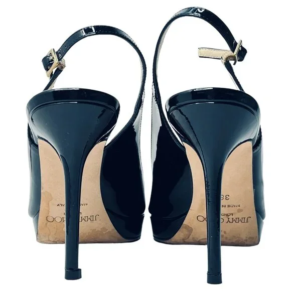 JIMMY CHOO Nova Patent Peep Toe Slingback 100mm Platform Sandal Pumps + Box - Picture 5 of 16